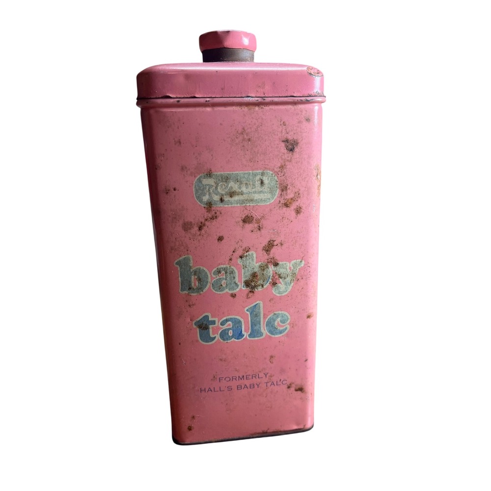 Vintage Rexall Baby Talc Tin Pink 16 oz Metal Shaker Canister Apothecary Prop
